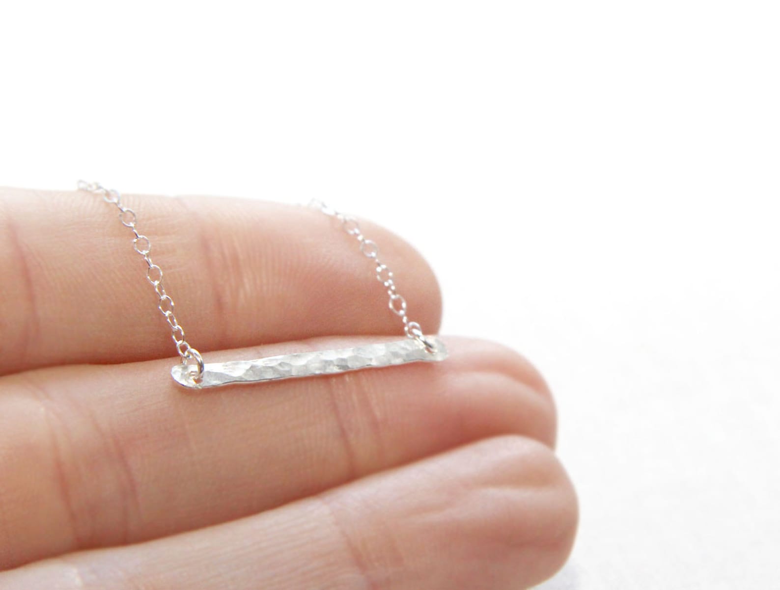 Sterling Silver Bar Necklace Hammered Finish Delicate Etsy