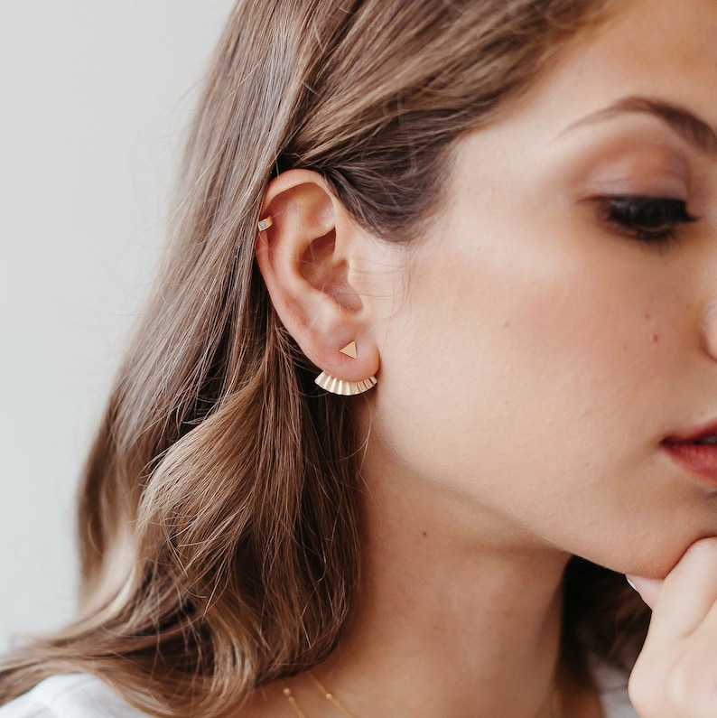 Ear Jackets Gold Statement Earrings Triangle Earrings Etsy