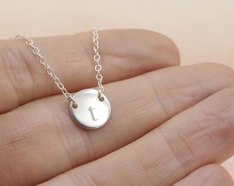 Sterling Silver Initial Necklace: Personalized Silver Disc