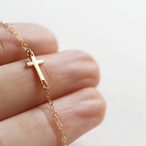 Mini Sideways Cross Necklace 24kt Gold Vermeil or Sterling Silver Sideways Cross Necklace Gold or Silver Necklace image 3