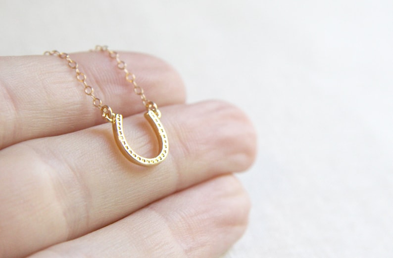 Gold Horseshoe Necklace Tiny Horseshoe Necklace image 3