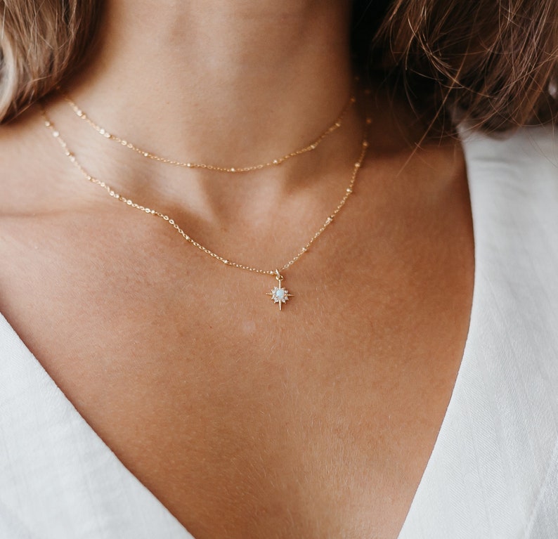 Northstar necklace with opal center in gold or silver