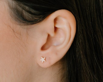Mini Star Stud Earrings, CZ Star Studs, Star Stud Earrings, Gold or Silver Star Studs