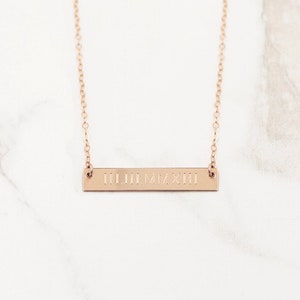 Roman Numeral Necklace Wedding Date Necklace Gold Bar Necklace Personalized Bar Necklace image 8