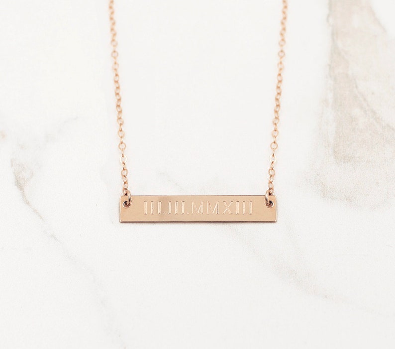 Roman Numeral Necklace Wedding Date Necklace Gold Bar Necklace Personalized Bar Necklace image 8