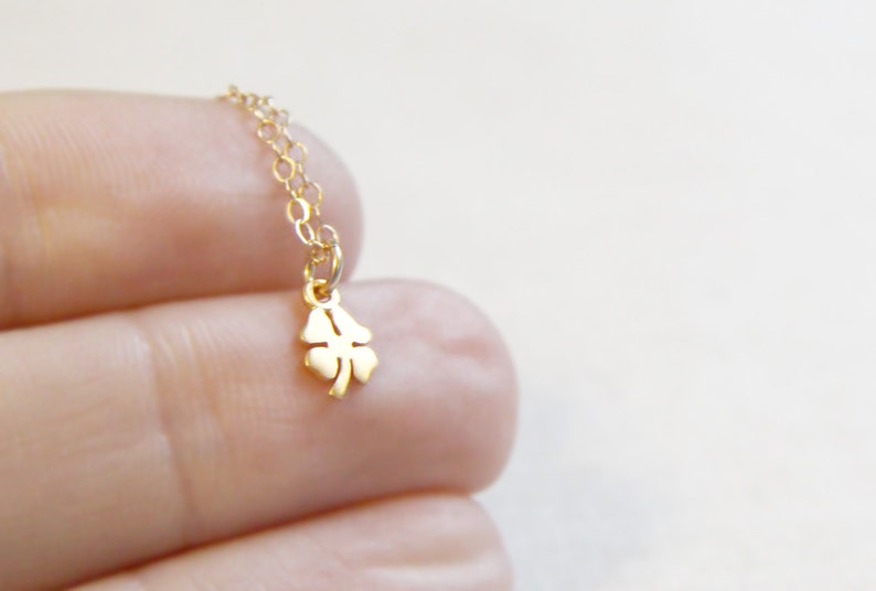 Four Leaf Clover Bracelet Tiny Lucky Charm Bracelet in Gold or Silver image 4