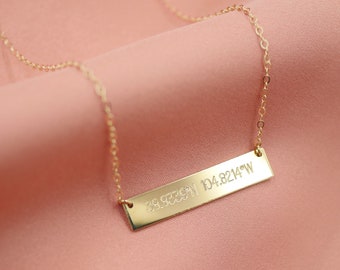 Coordinate Necklace Gold | Longitude Latitude Necklace | Personalized Bar Necklace