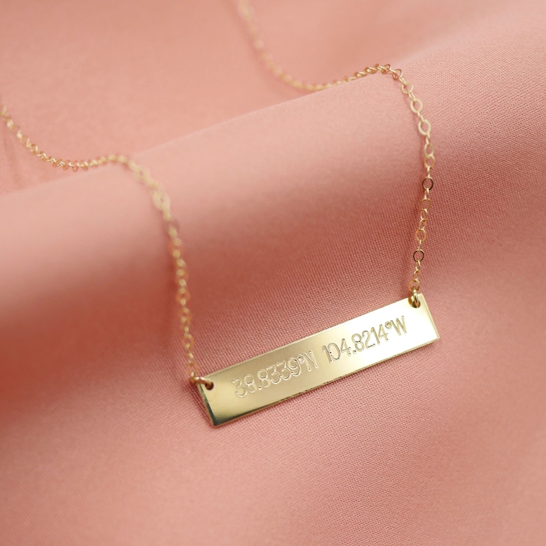 Coordinate Necklace Gold Longitude Latitude Necklace Personalized Bar Necklace image 1