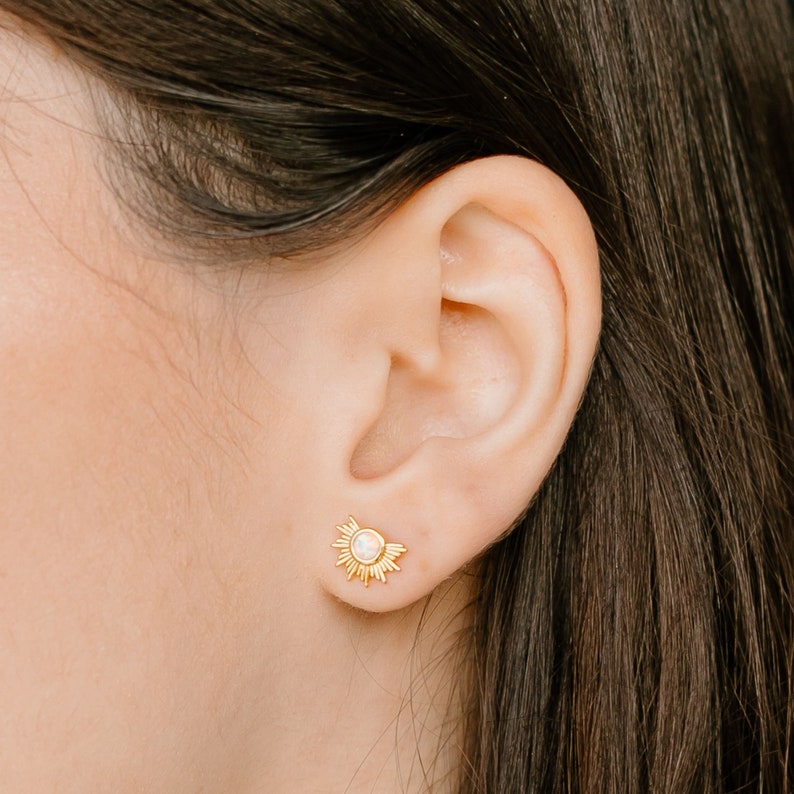 Opal Stud Earrings, Gold and Opal Earrings, Everyday Stud Earrings image 2