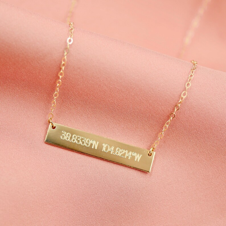 Coordinate Necklace Gold Longitude Latitude Necklace Personalized Bar Necklace image 5