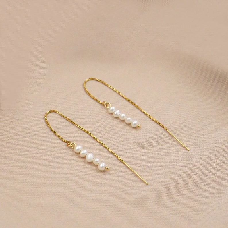 Pearl Threader Earrings, Pearl Drop Earrings, Freshwater Pearl Earrings, June Birthstone Earrings, Bridal Earrings image 7