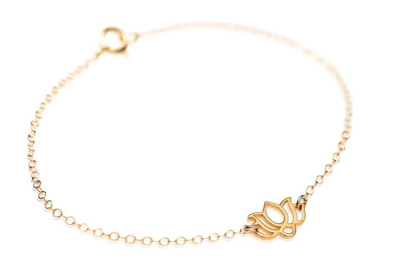 Gold Lotus Bracelet Delicate and Dainty Chain Bracelet Lotus Jewelry image 3