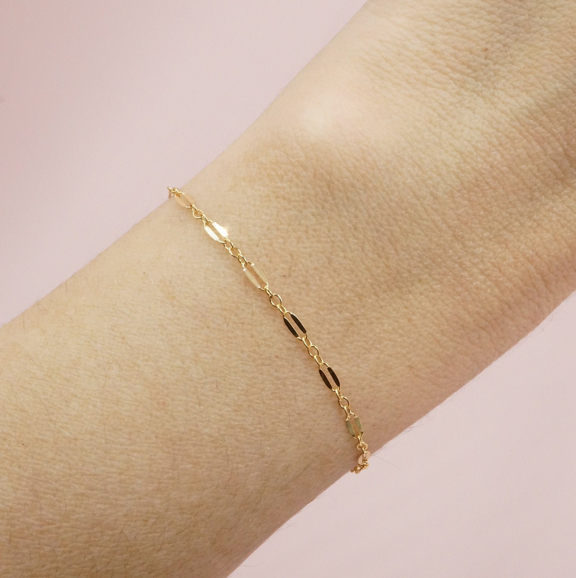 Dainty Lace Chain Bracelet: 14kt Gold Filled or Sterling Silver, Waterproof