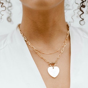 Heart Necklace | Mother of Pearl Pendant Necklace | Heart Toggle Necklace