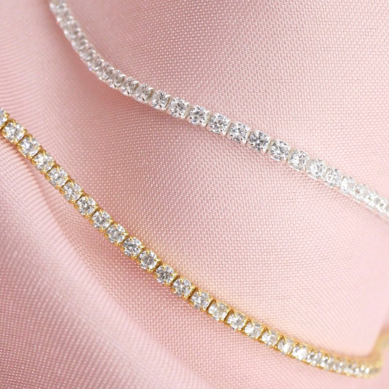 Tennis Necklace Crystal Tennis Necklace in Silver or Gold - Etsy