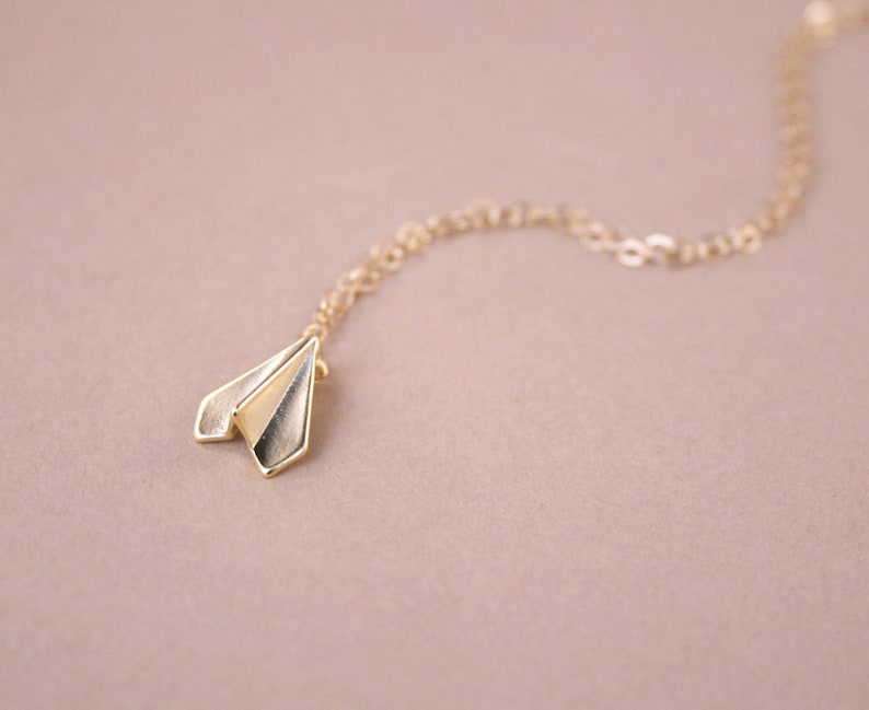 Tiny Gold Paper Airplane Necklace image 3