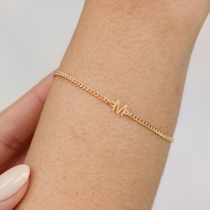 Dainty Sideways Initial Bracelet | Tiny Initial Bracelet Gold or Silver | Personalized Letter Bracelet