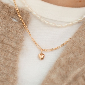 Puffy Herz Halskette, 14kt Gold Filled, Zierliche Goldherz Halskette