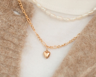 Puffy Heart Necklace, 14kt Gold Filled, Dainty Gold Heart Necklace