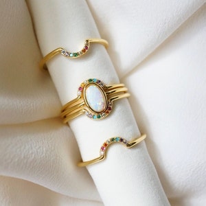 Opal and Rainbow Arch Ring Set, Gold or Silver Opal Solitaire Ring Set, Opal and Rainbow Crystal Ring Set image 3