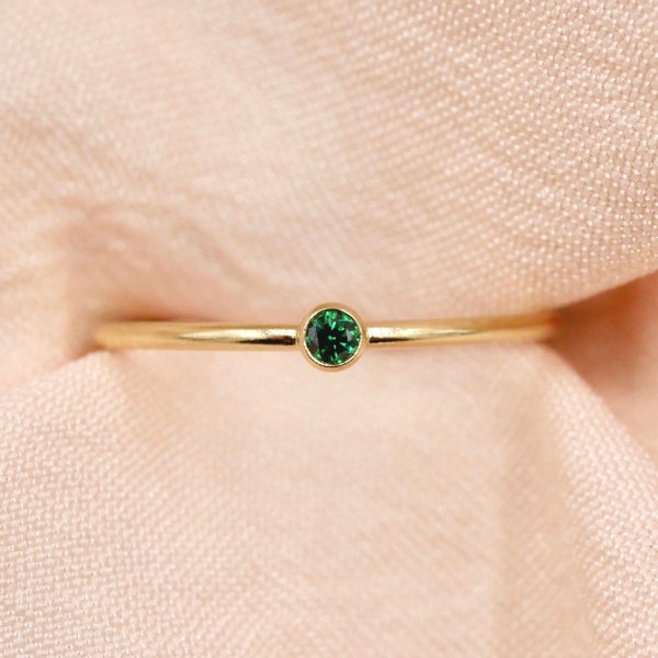 May Birthstone Ring, 14kt Gold Filled or Sterling Silver, Emerald Birthstone Ring, Dainty Birthstone Ring