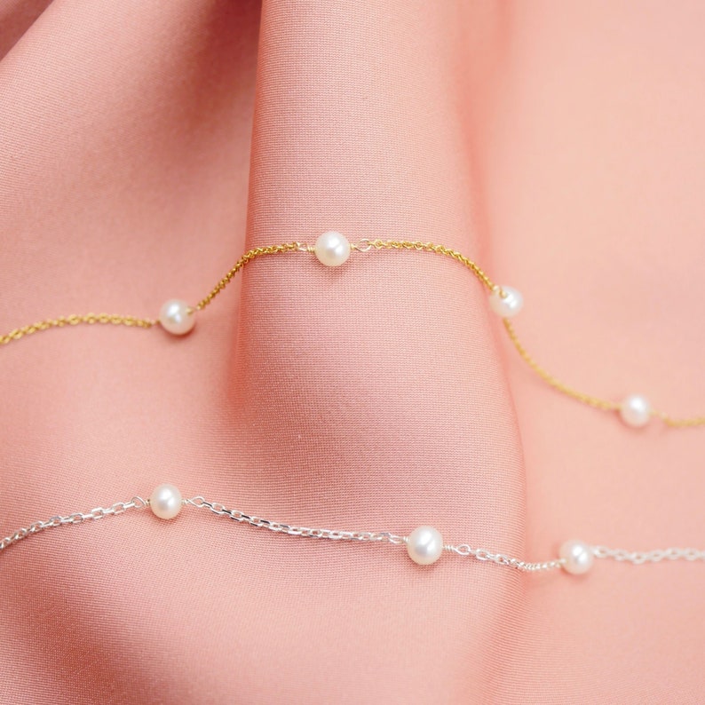 Modern Pearl Necklace 14kt Gold Filled OR Sterling Silver Freshwater Pearls image 4