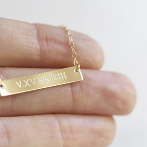 Roman Numeral Necklace Wedding Date Necklace Gold Bar Necklace Personalized Bar Necklace image 5