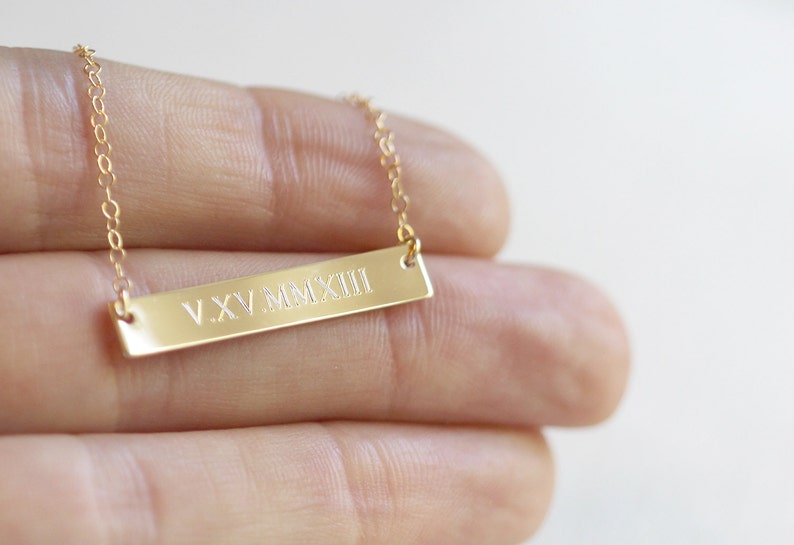 Roman Numeral Necklace Wedding Date Necklace Gold Bar Necklace Personalized Bar Necklace image 5