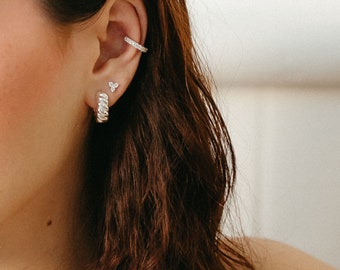 Gold or Silver Dome Huggies, Thick Huggies, Croissant Earrings