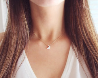 Crescent Moon Necklace | Opal and Gold Moon Necklace