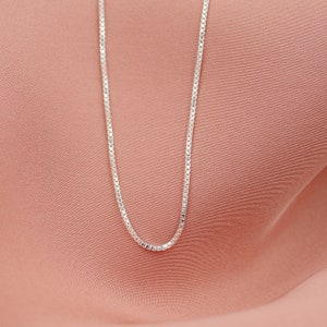 Thin Silver Necklace, Sterling Silver, Box Chain Necklace