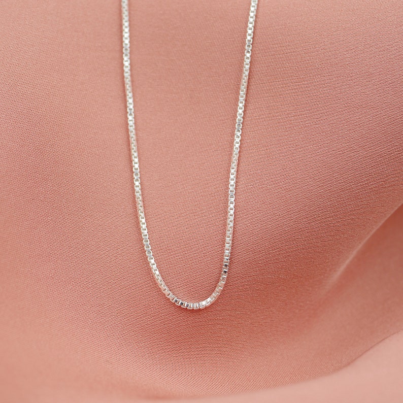 Thin Silver Necklace, Sterling Silver, Box Chain Necklace image 1