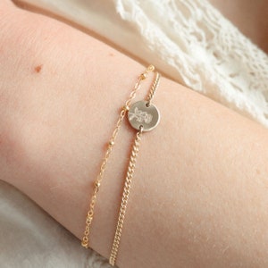 Personalized Birthflower Bracelet, 14kt Gold Filled, Adjustable, Birthflower Disc Bracelet image 2