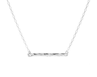 Sterling Silver Bar Necklace | Hammered Finish | Delicate Necklace