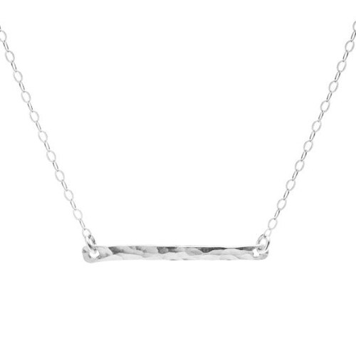 Sterling Silver Curved Silver Bar Necklace Hammered Silver Etsy