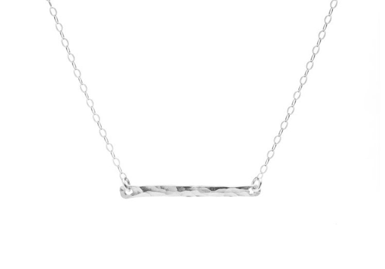 Sterling Silver Bar Necklace Hammered Finish Delicate Etsy