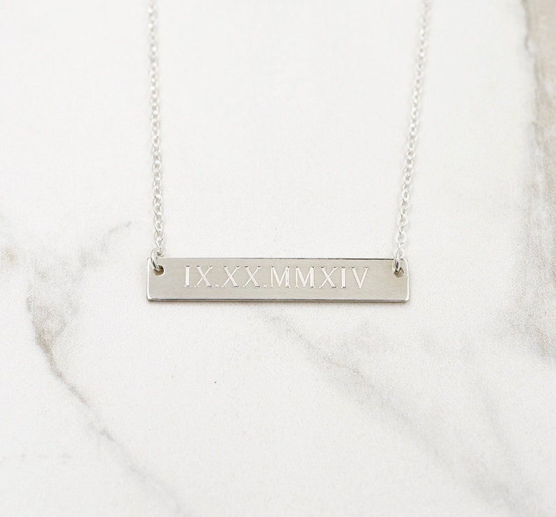 Roman Numeral Necklace Wedding Date Necklace Gold Bar Necklace Personalized Bar Necklace image 7