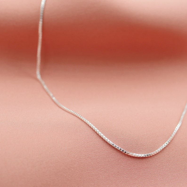 Thin Silver Necklace, Sterling Silver, Box Chain Necklace image 4