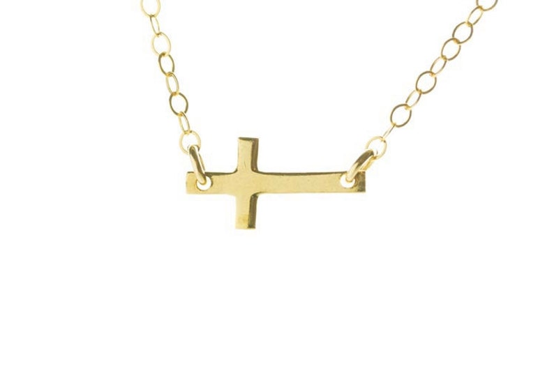Mini Sideways Cross Necklace 24kt Gold Vermeil or Sterling Silver Sideways Cross Necklace Gold or Silver Necklace image 2