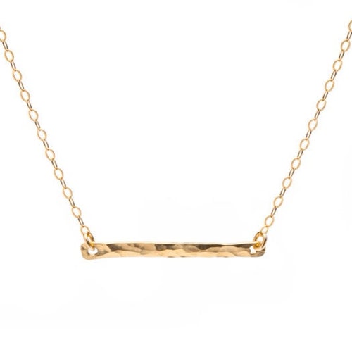 Hammered Bar Necklace 14kt Gold Filled Bar Necklace Etsy