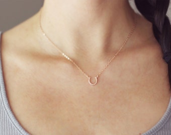 Rose Gold Horseshoe Necklace | Tiny Horseshoe Necklace | 14kt Rose Gold Filled