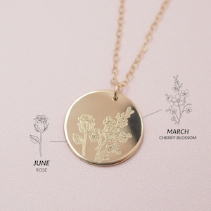 Birthflower Bouquet Necklace, Combined Birth Flower Family Necklace, Floral Bouquet Necklace, 14kt Gold Filled or Sterling Silver image 4