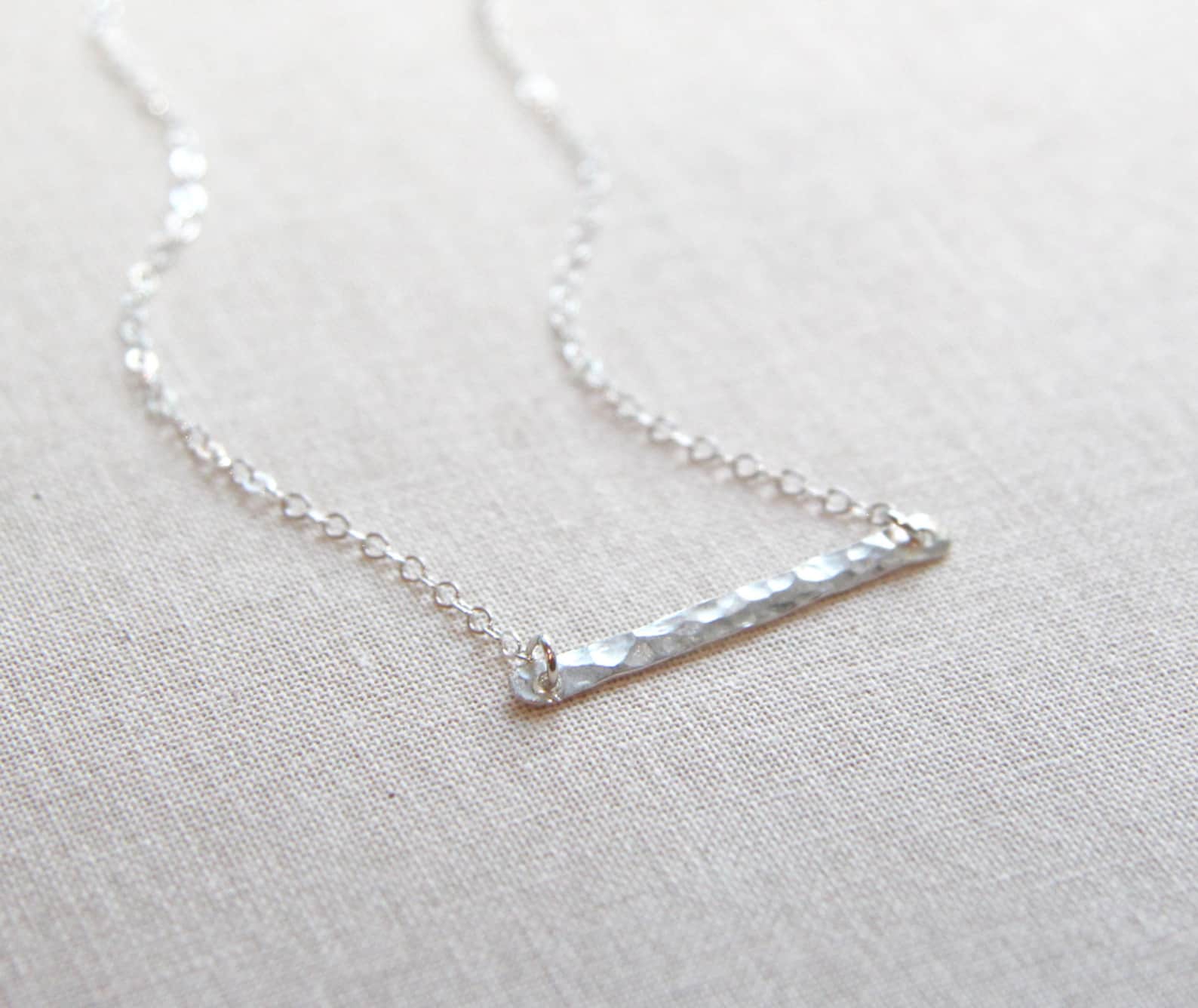 Sterling Silver Bar Necklace Hammered Finish Delicate Etsy