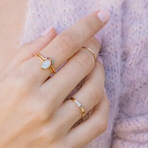 Opal and Rainbow Arch Ring Set, Gold or Silver Opal Solitaire Ring Set, Opal and Rainbow Crystal Ring Set image 6