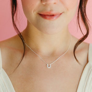 Silver Horseshoe Necklace, Sterling Silver Horseshoe Necklace with Pave, Tiny Horseshoe Necklace Silver