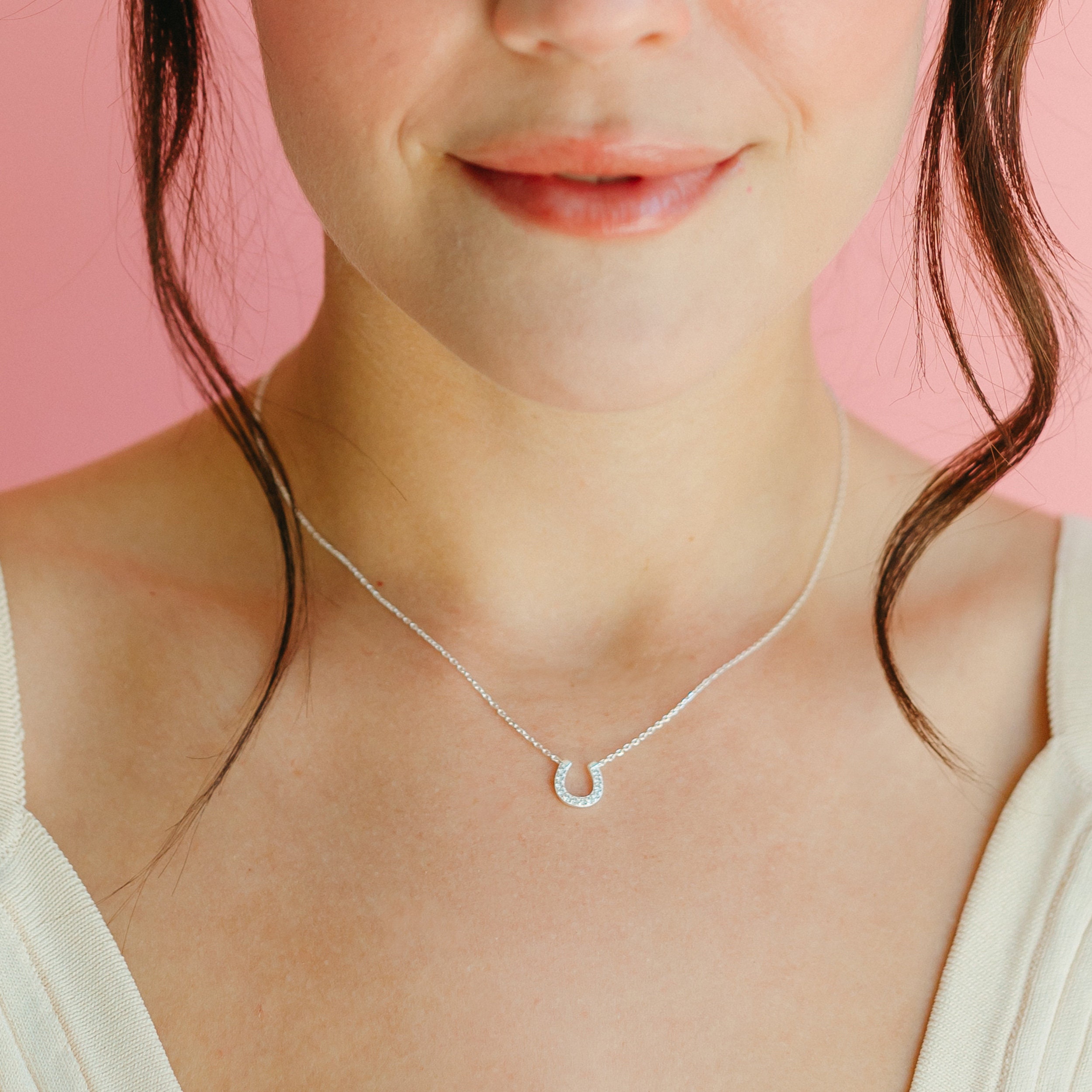 Pink Enamel Horseshoe Necklace