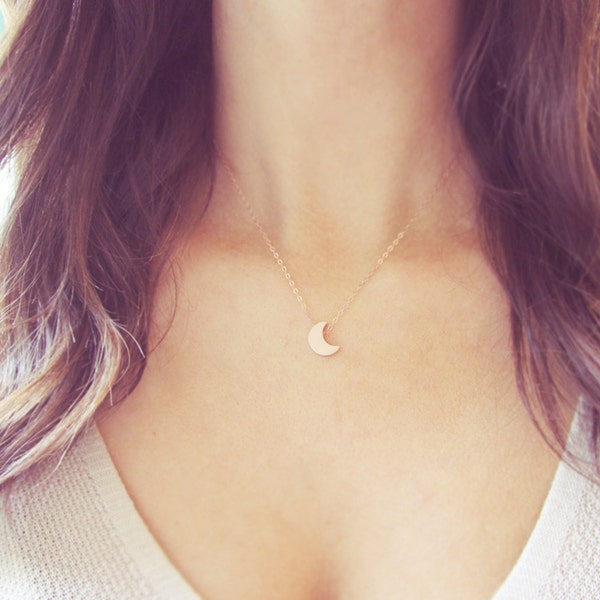 Tiny Rose Gold Moon Necklace