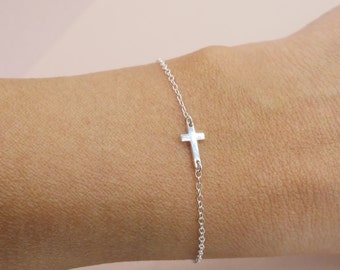 Mini Sideways Cross Bracelet Sterling Silver