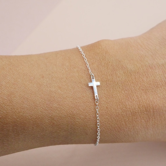 Mini Sideways Cross Bracelet Sterling Silver Etsy Australia