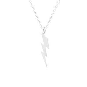 May include: A silver necklace with a lightning bolt pendant.